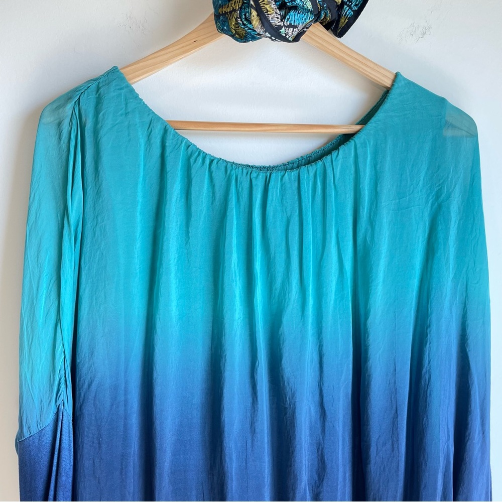 Womens Turquoise Navy Silk Blouse Top - Picture 4 of 16